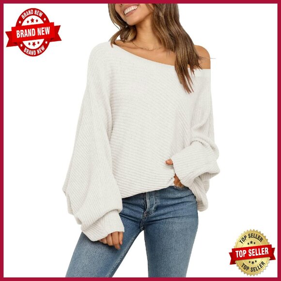 Oversized Cable Knit Pullover Sweater Batwing Sleeve Crewneck Slouchy